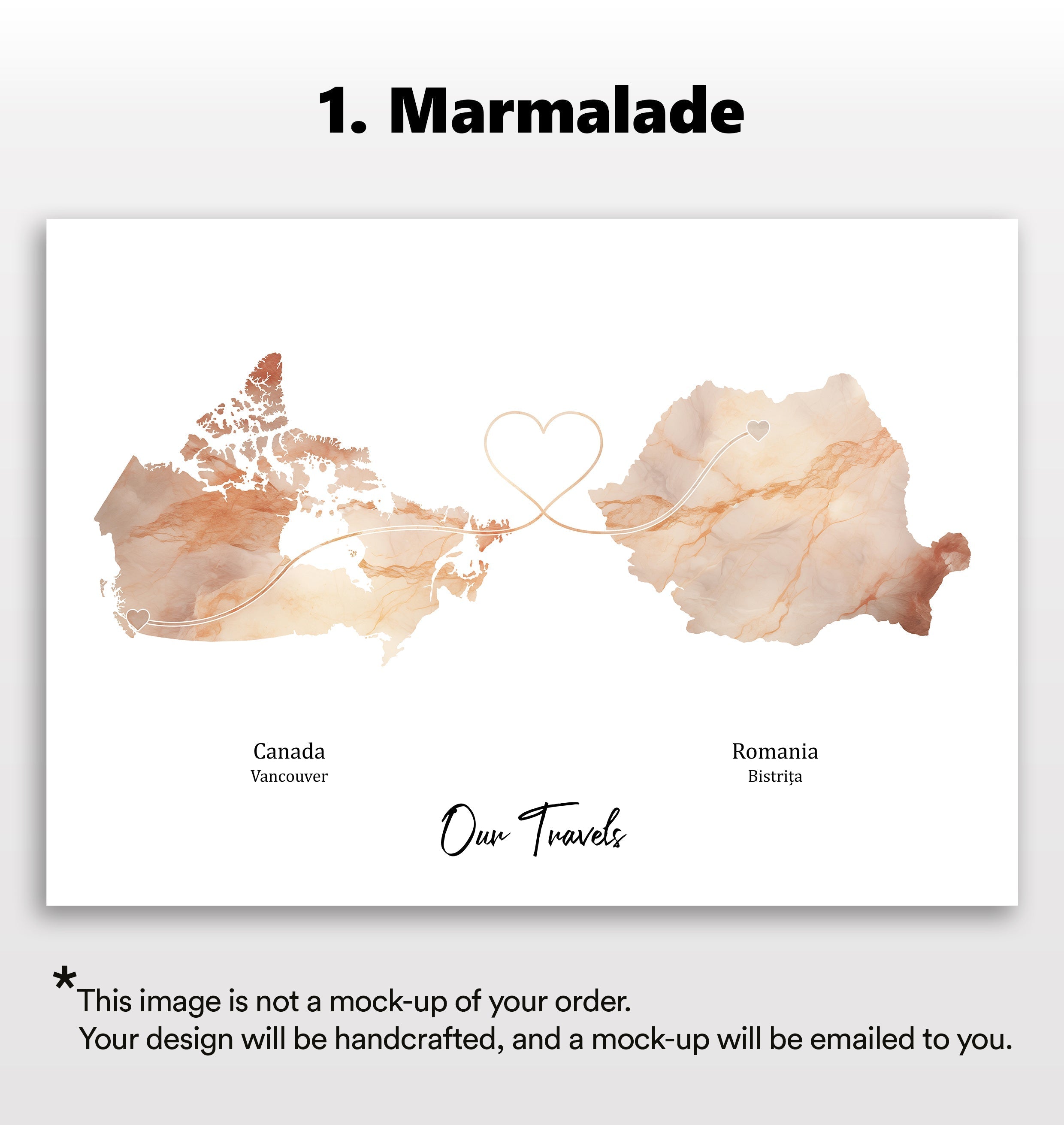 Personalised two location Print 2.0 - Marble Effect - Custom Line