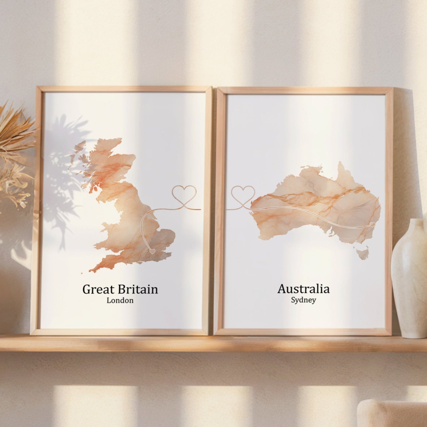 Personalised Light Marble Effect Two Location Prints