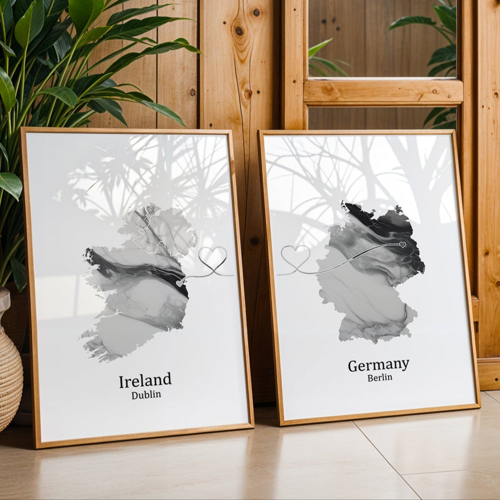 Personalised Light Marble Effect Two Location Prints