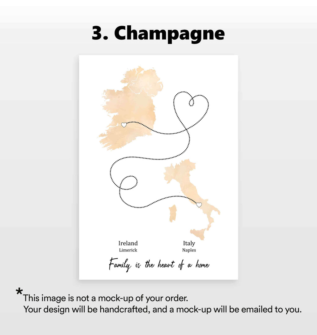 Personalised Two Location Portrait Print 2.0 - Custom Line