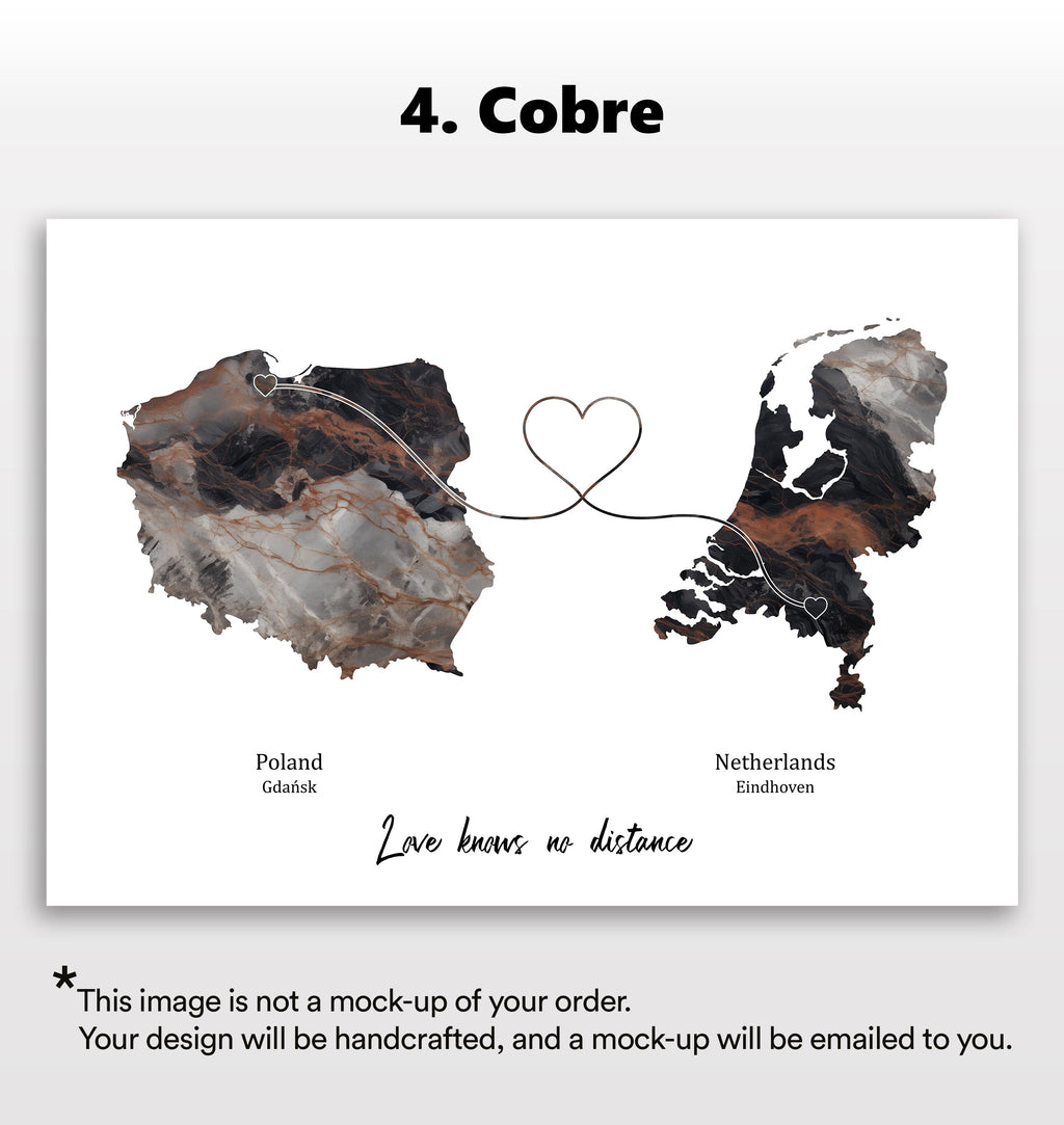 Personalised two location Print 2.0 - Dark Marble Effect - Custom Line