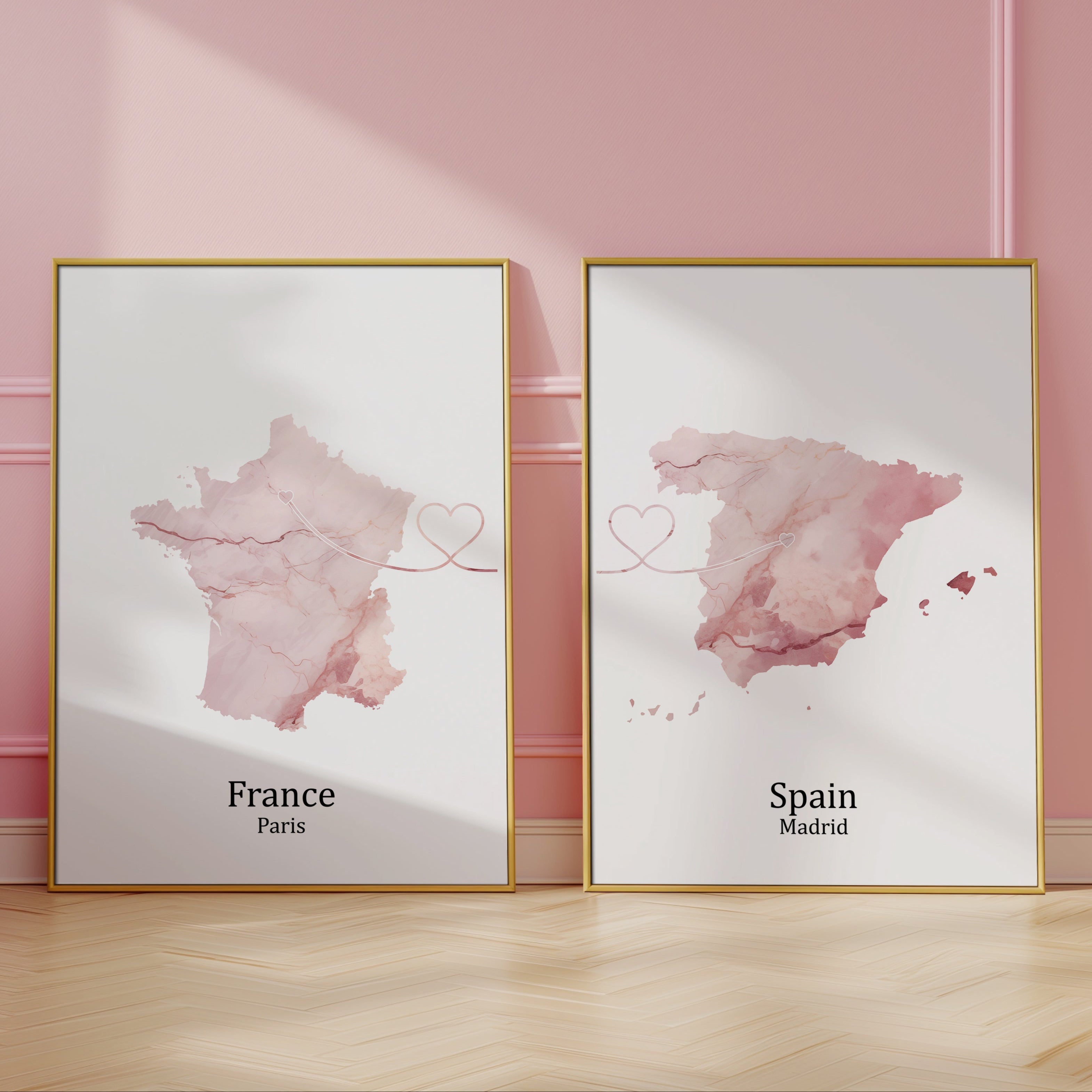 Personalised Light Marble Effect Two Location Prints