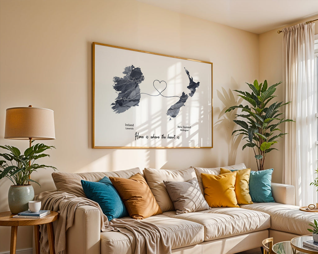 Personalised two location Print 2.0 - Dark Marble Effect - Custom Line