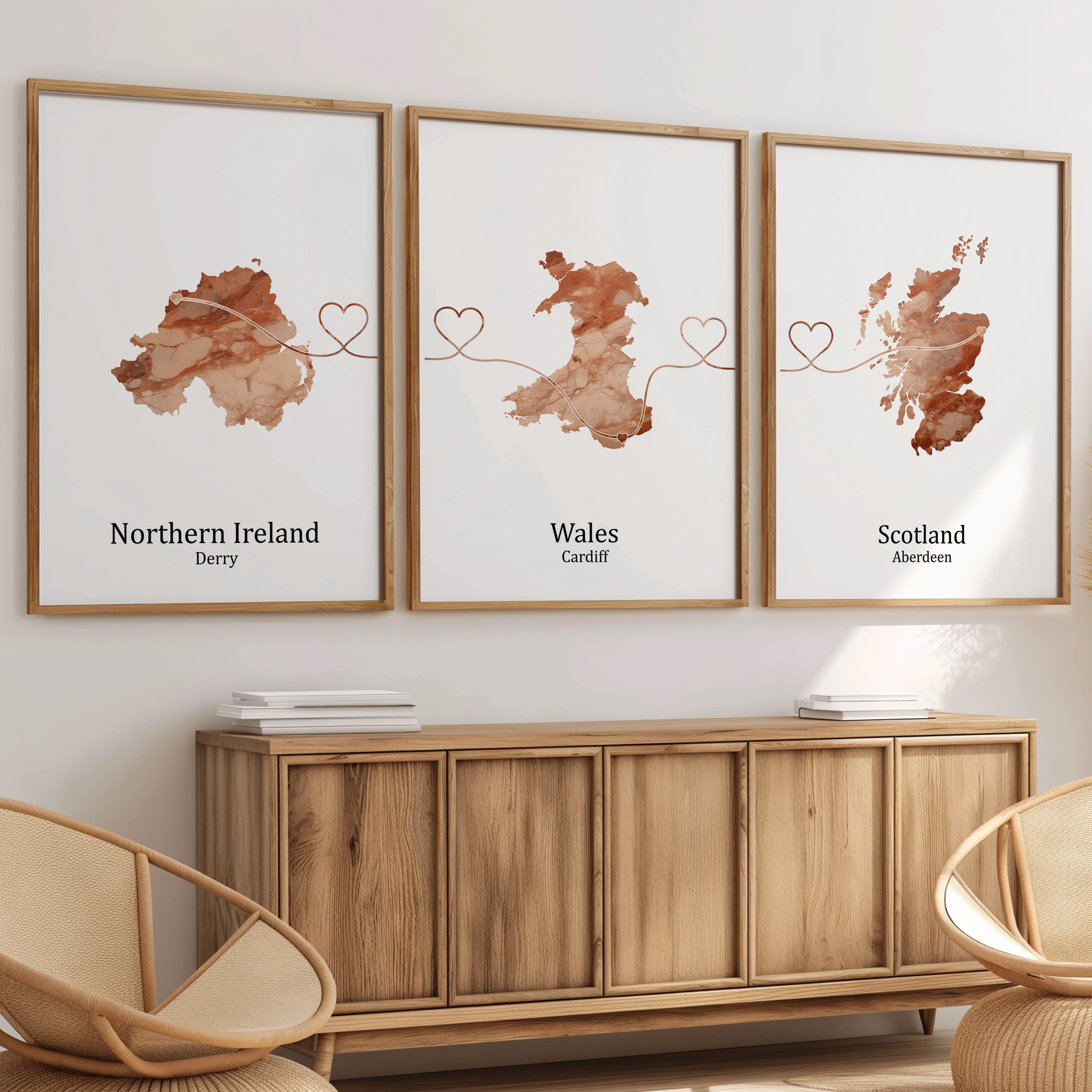Personalised Light Marble Effect Three Location Prints