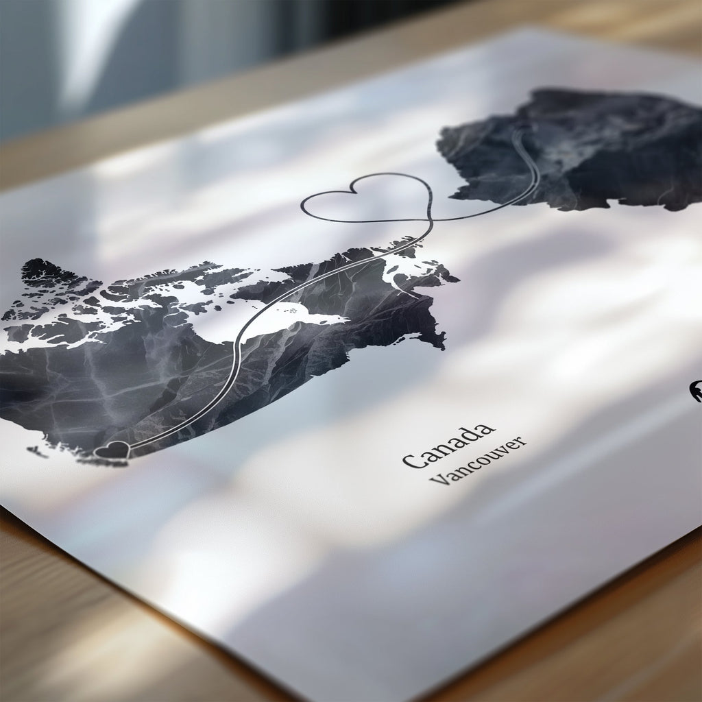 Personalised two location Print 2.0 - Dark Marble Effect - Custom Line