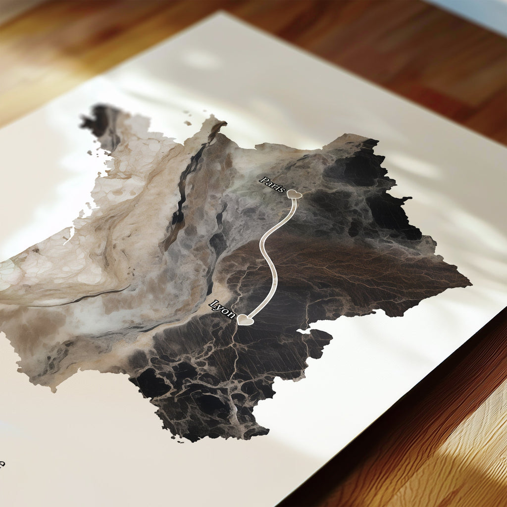 Personalized Dark Marble Effect Map Print - Any Country