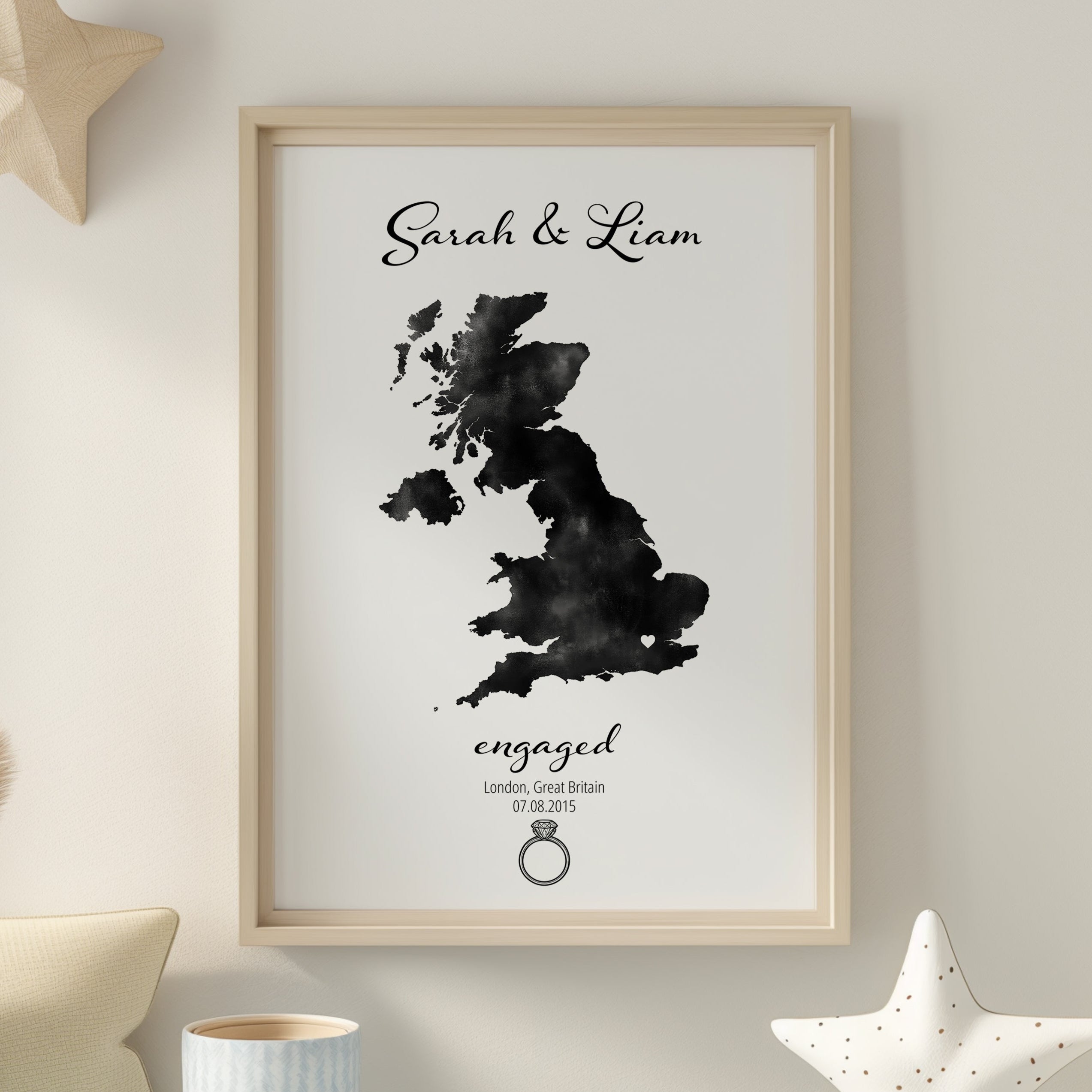 Personalized Engagement Map Print - Any Country - Poster - Available In 8 Different Colours