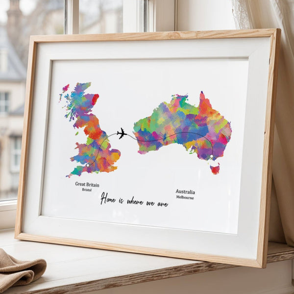 Personalised two location Print 2.0 - Custom Plane Line