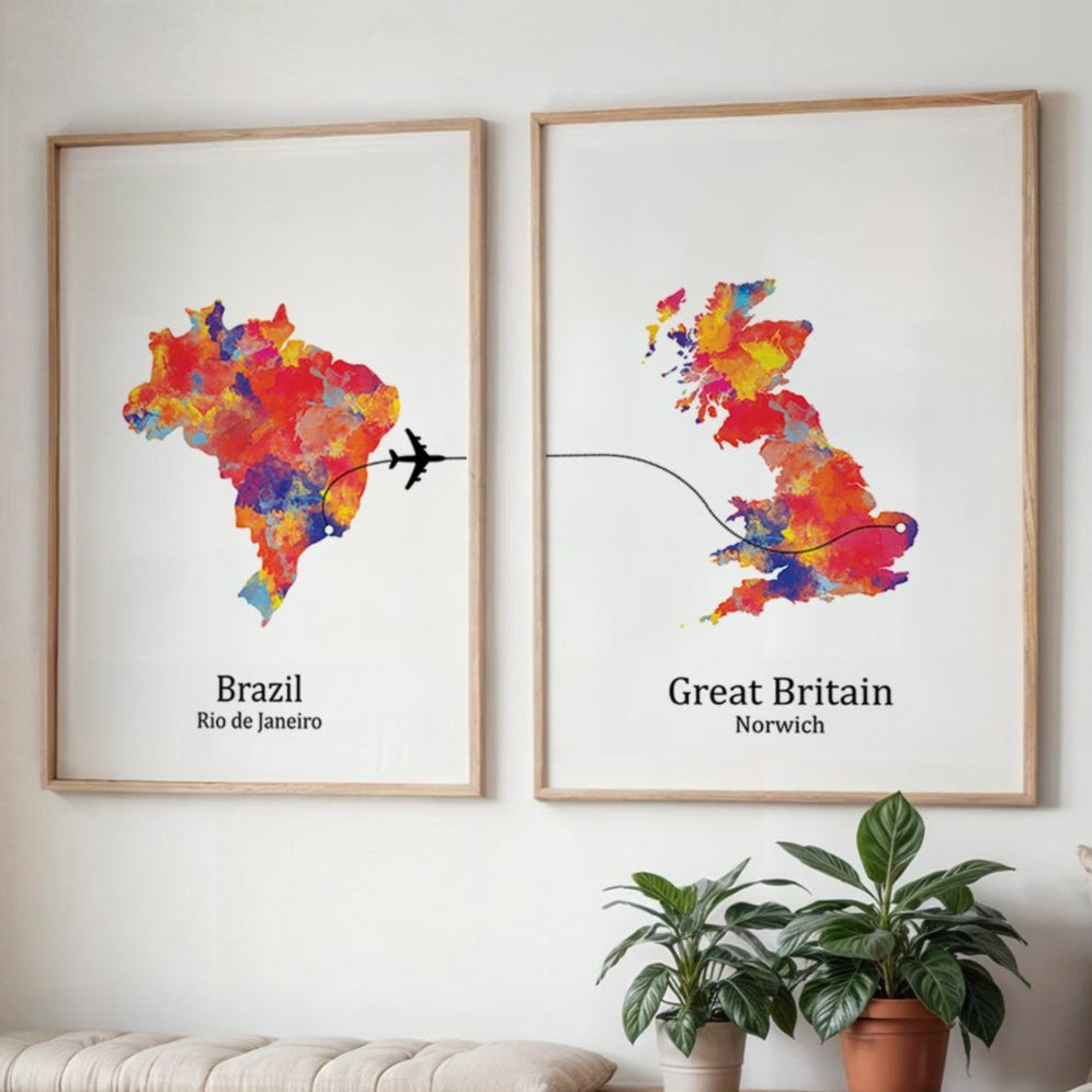 Personalised two location Prints 2.0 - Custom Plane Line