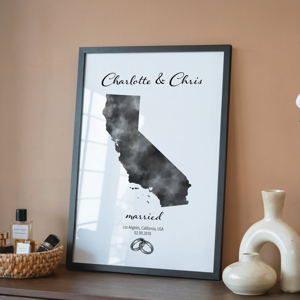 Personalized Married Map Print - Any Country - Poster - Available In 8 Different Colours